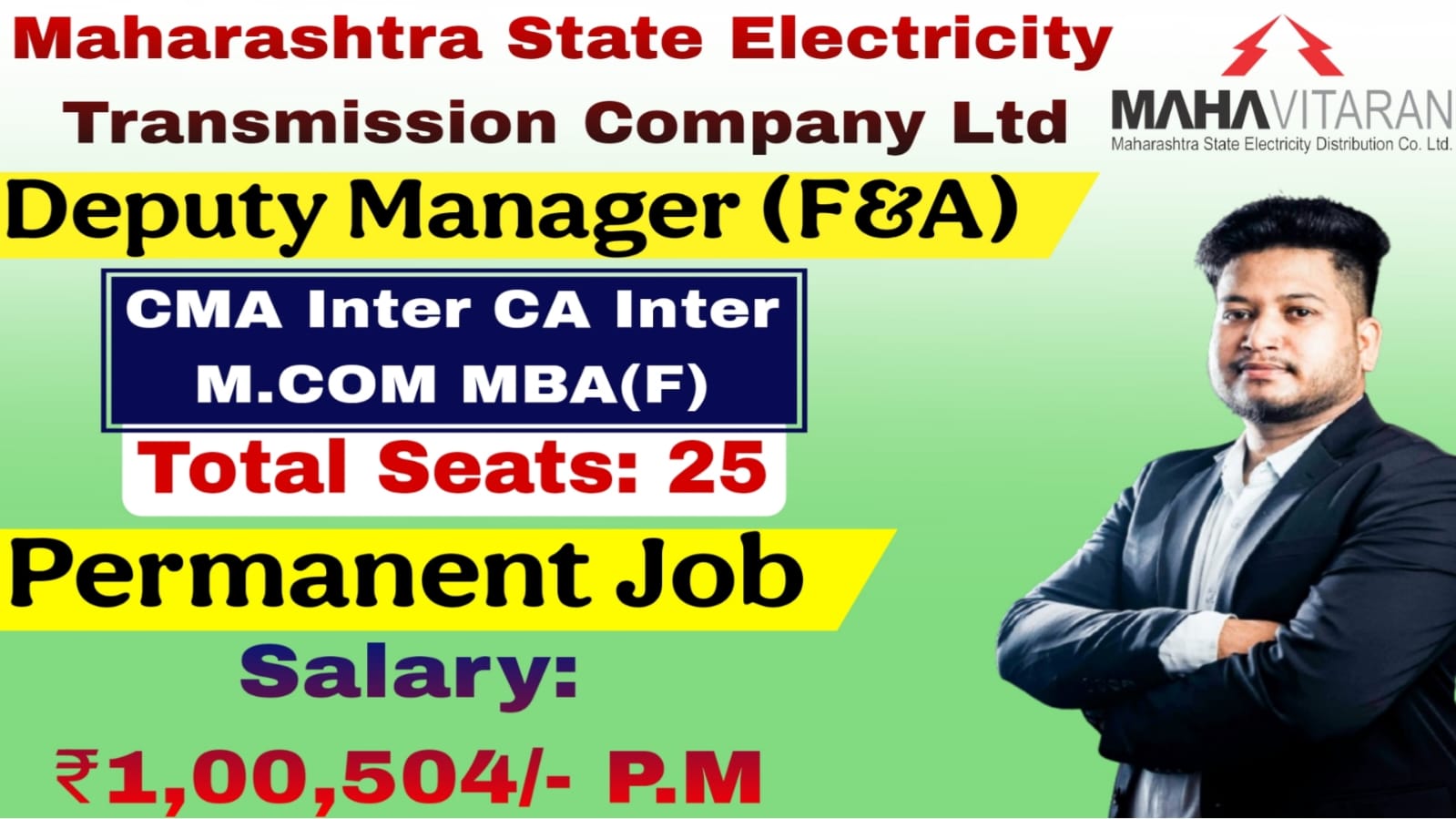 MAHATRANSCO Deputy Manager (Finance & Accounts) Recruitment 2025 | CMA Inter, CA Inter, M.Com, MBA Finance Govt job 2025