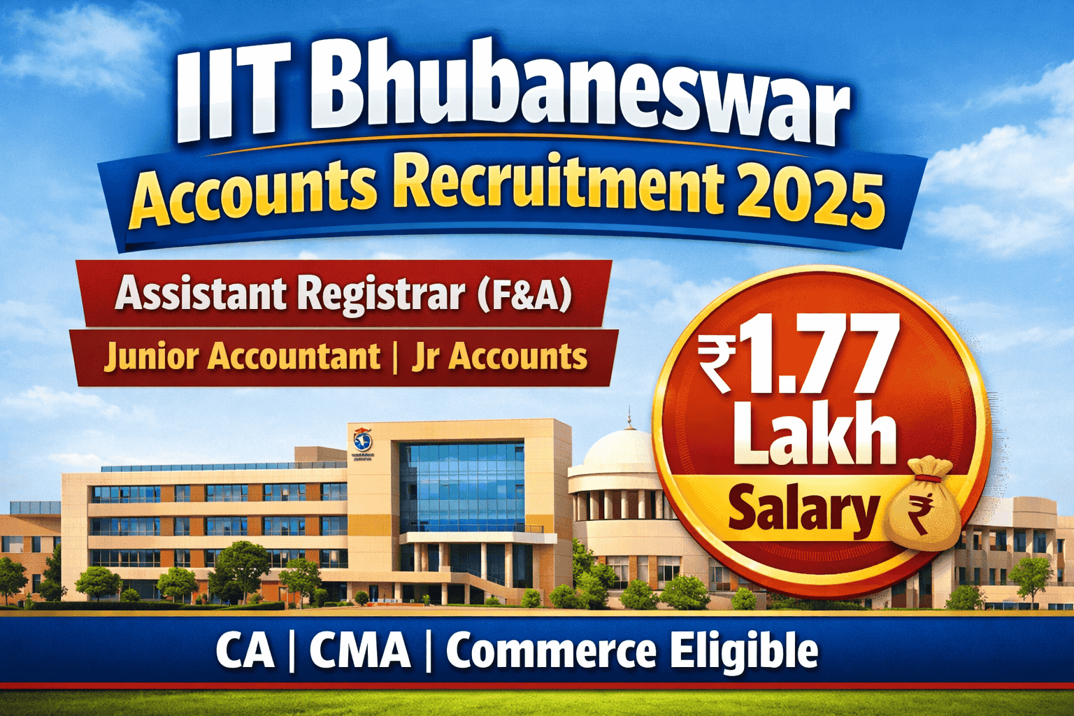 IIT Bhubaneswar Accounts Recruitment 2025 – Assistant Registrar, Junior Accounts & Junior Accountant