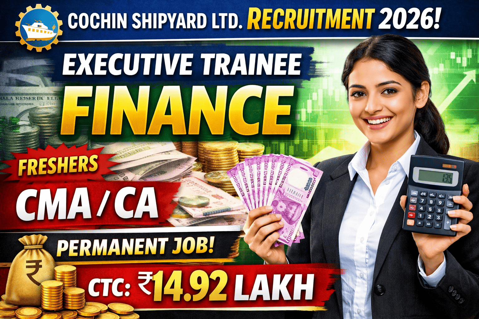 Cochin Shipyard Executive Trainee Recruitment 2026 – CA CMA PSU Job | ₹14.92 LPA