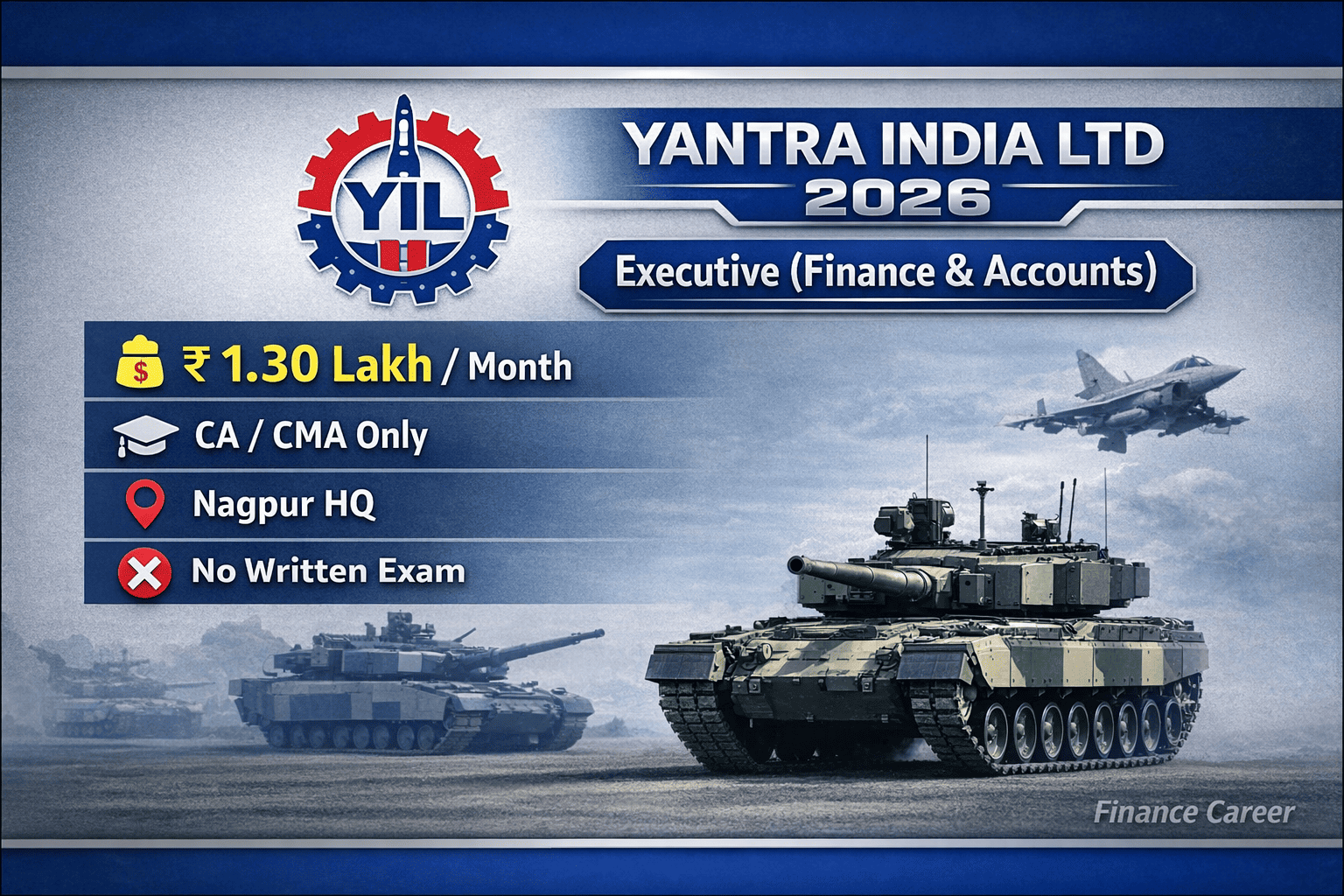 Yantra India Limited Recruitment 2026 | Executive Finance & Accounts | 2 Posts | ₹1.3 Lakh Salary | CA CMA Jobs