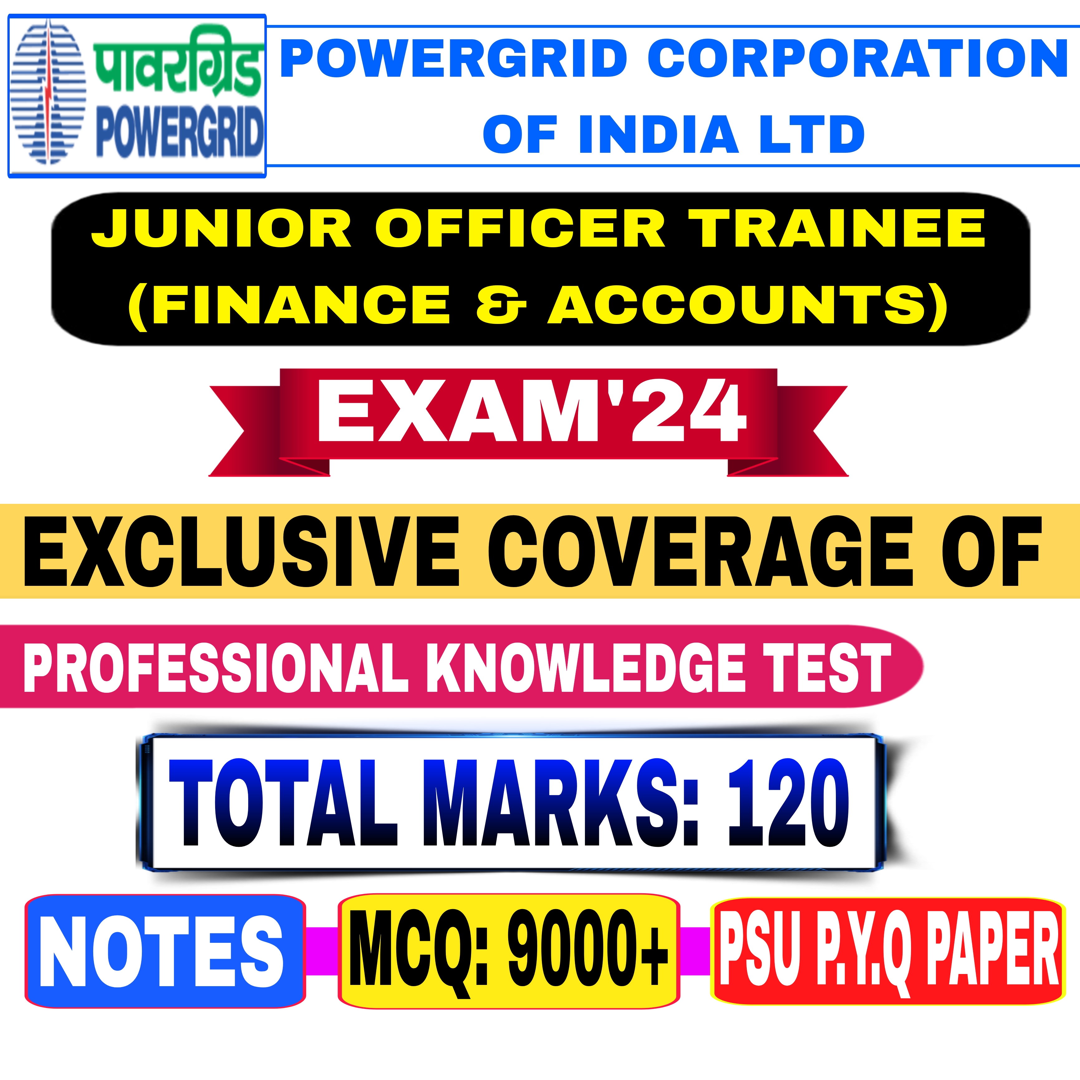 Powergrid Junior officer trainee Finance & Accounts Notes, MCQ & Previous year question paper Course exam 2024