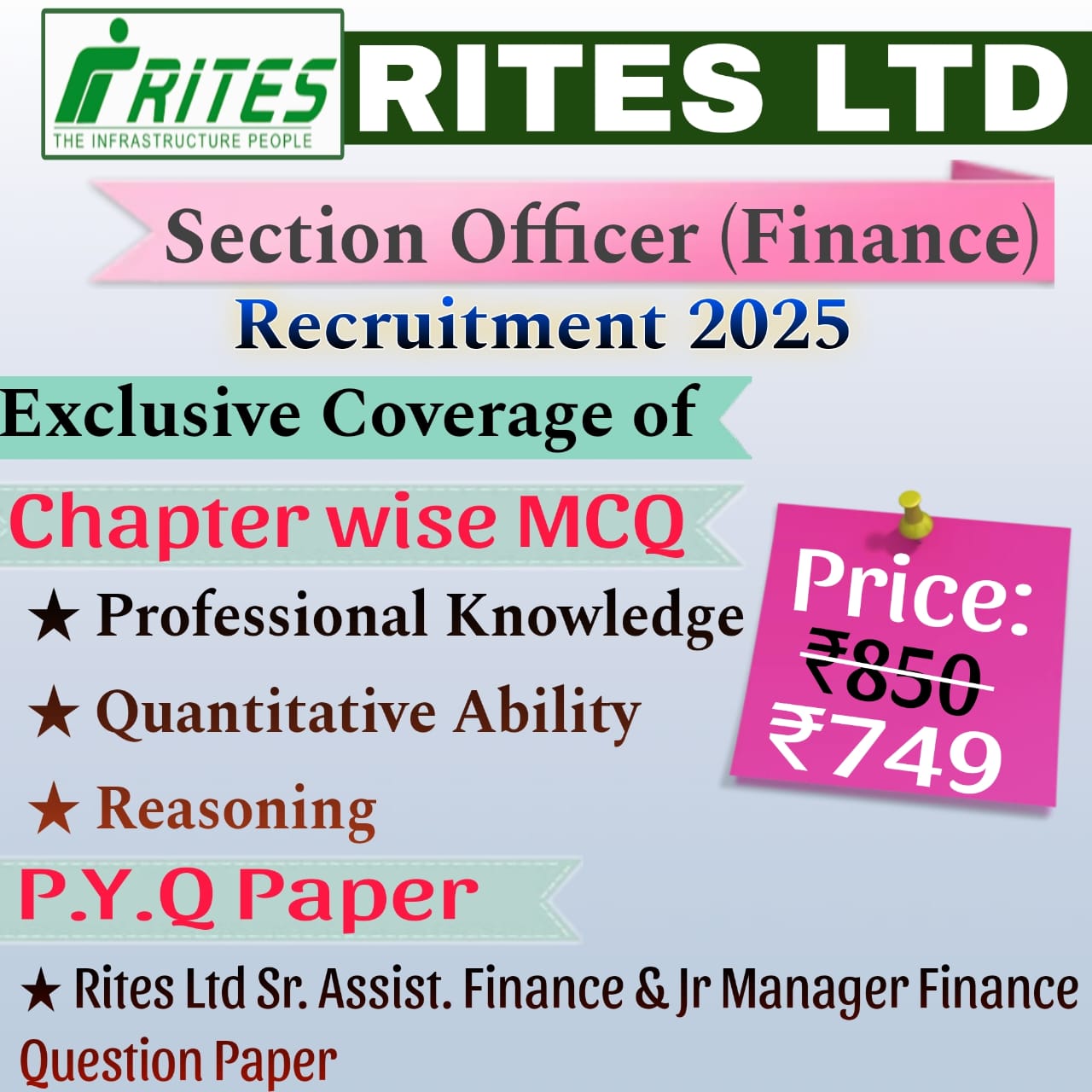 Rites Ltd Section officer (Finance) MCQ & Previous Year Question Paper Exam 2025