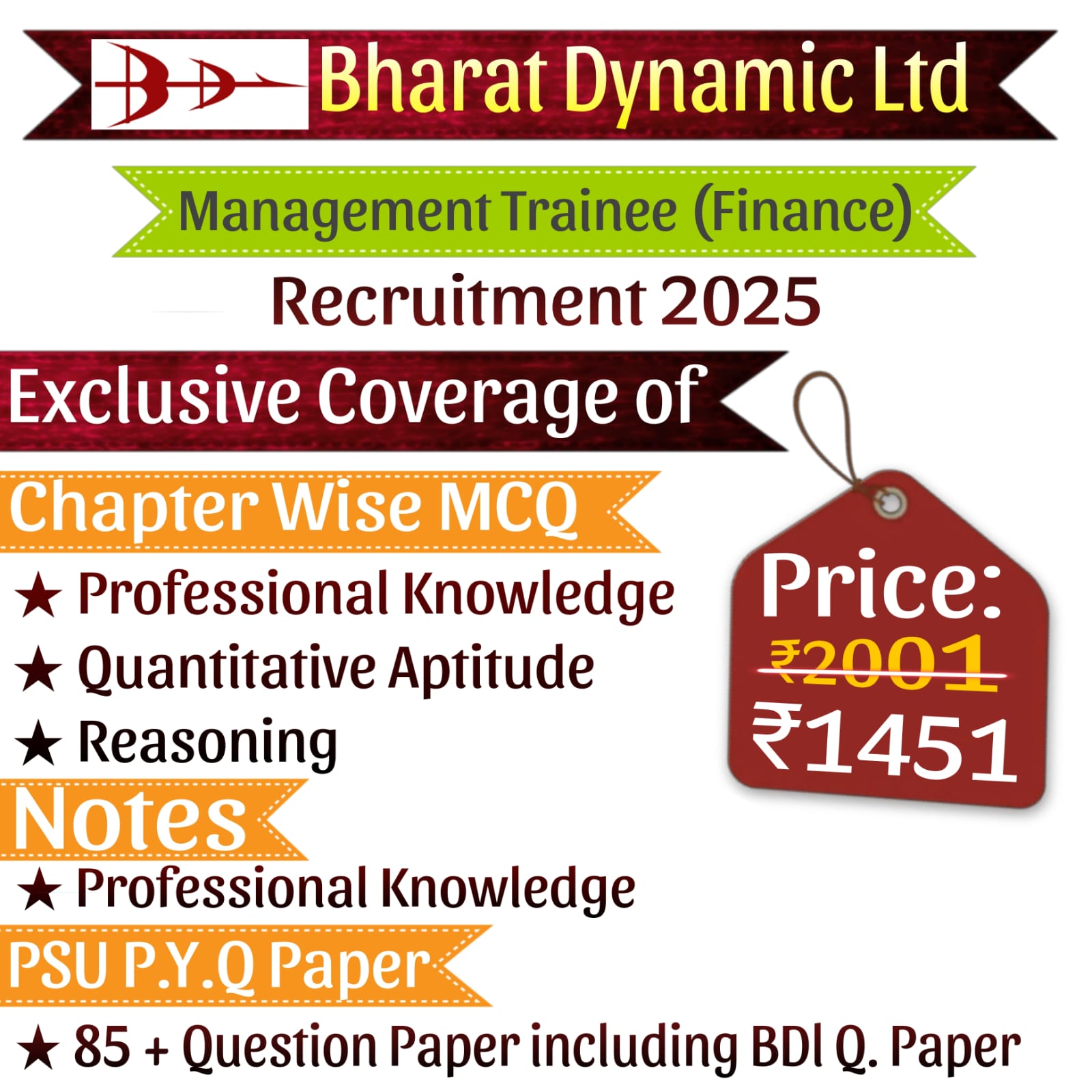 Bharat Dynamic Ltd (BDL) Management Trainee (Finance) Chapter wise MCQ, Notes & BDL & PSU Previous year Question Paper 2025