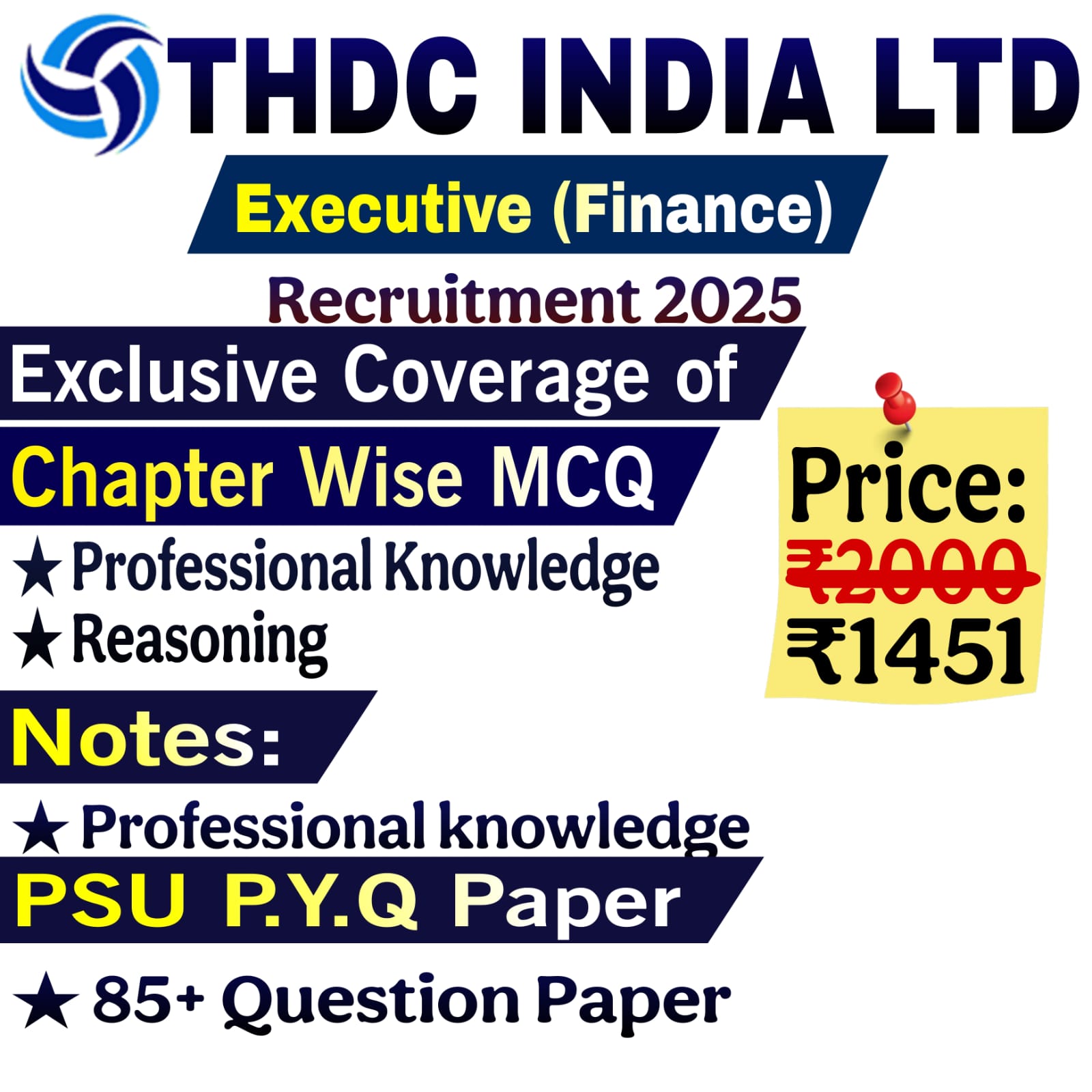 THDC India Ltd Executive Finance Chapter Wise MCQ, Notes & PSU Previous Year Question Paper Exam 2025
