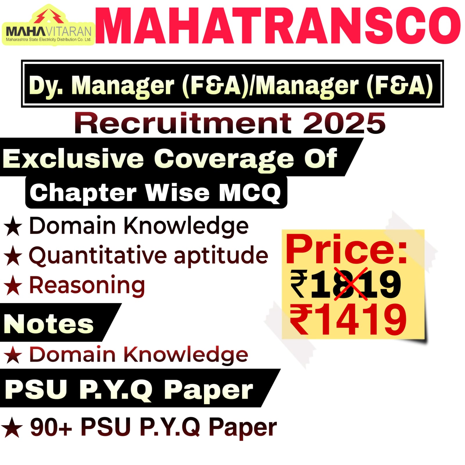 MAHATRANSCO Deputy Manager (Finance & Accounts) & Manager (Finance & Accounts) Chapter wise MCQ, Notes & PSU Previous Year Question Paper Exam 2025