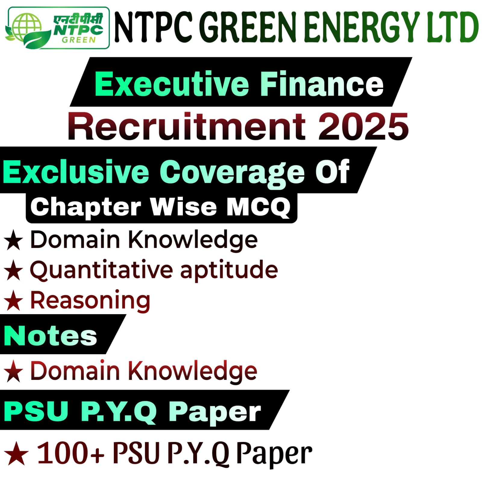 NTPC Green Energy Ltd Executive Finance Chapter Wise MCQ, Notes & PSU Previous Year Question Paper (e-book) 2025