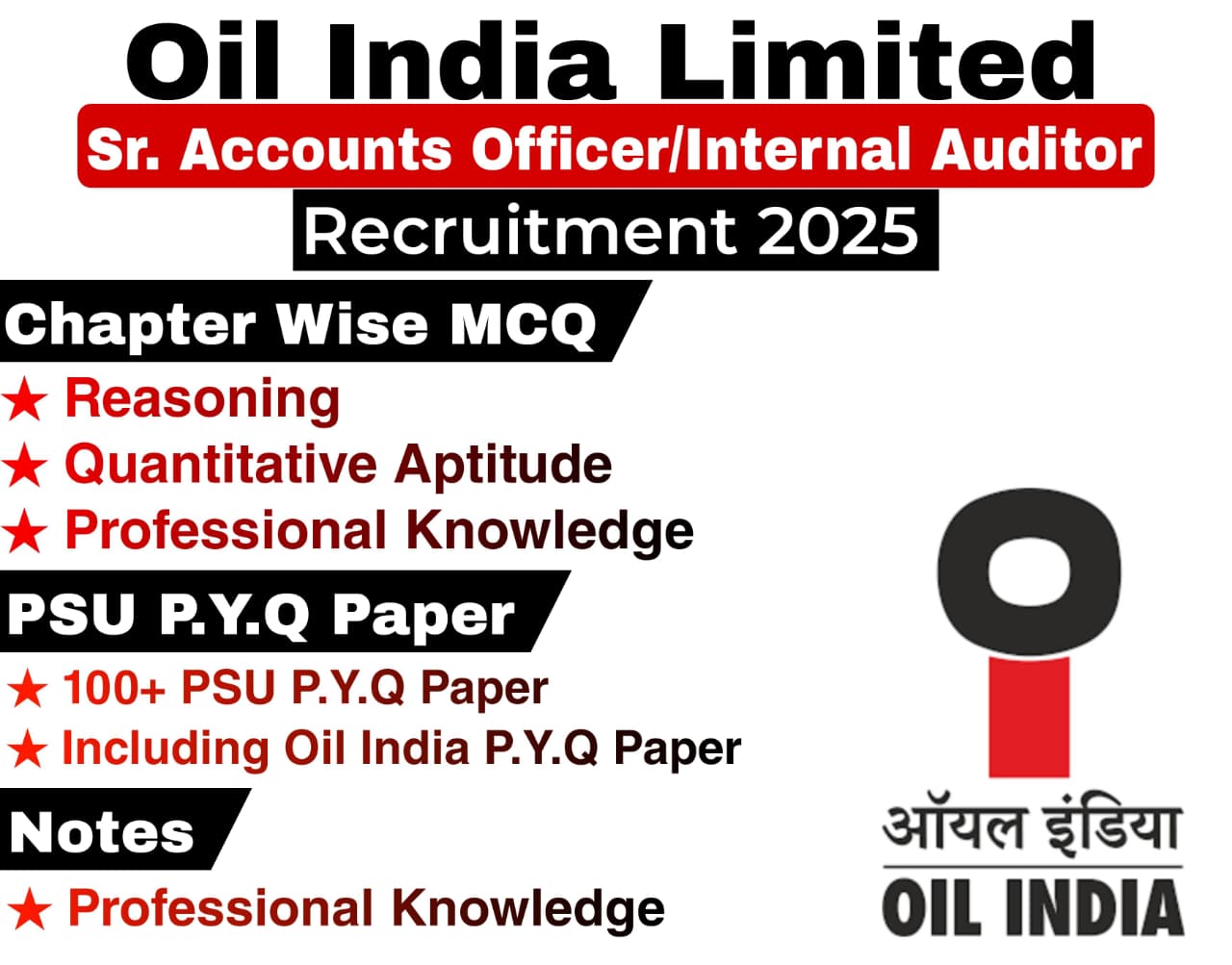 Oil India Senior Accounts Officer & Internal Auditor Chapter Wise MCQ, Notes & PSU Previous Year Question Paper (e-book) 2025