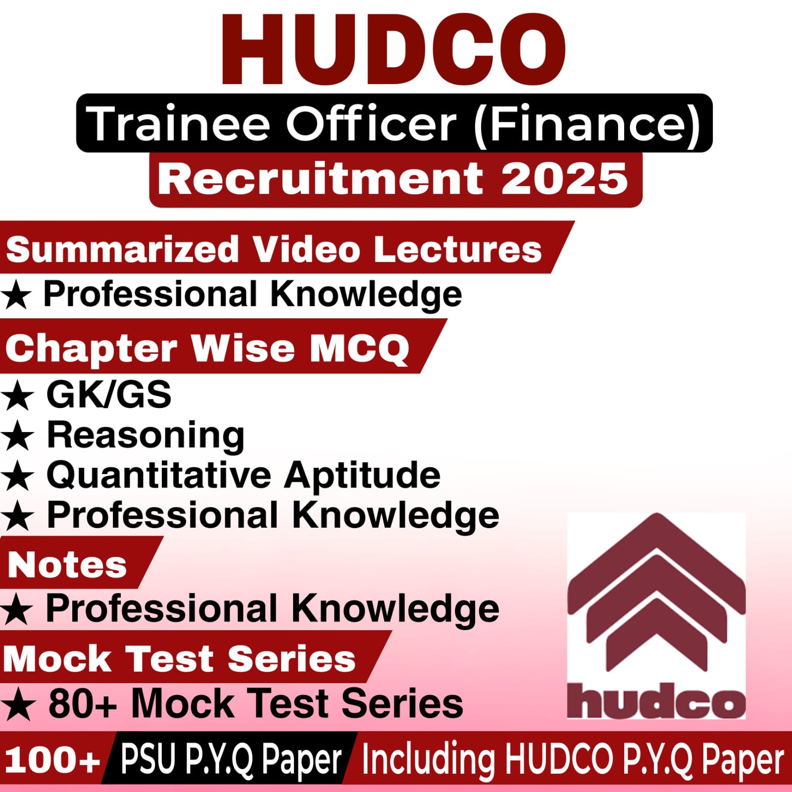 HUDCO Trainee Officer Finance 2025 – Video Lectures, MCQs, Notes, Mock Tests & Previous Year Papers