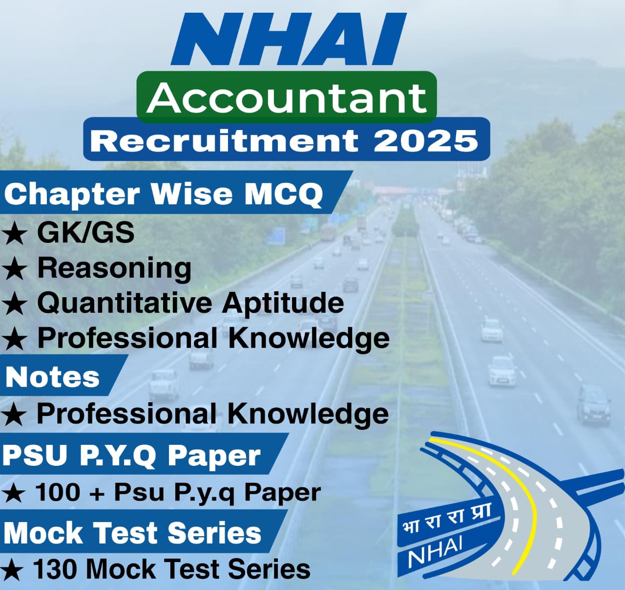 NHAI Accountant Chapter Wise MCQ, Notes, Mock Test & PSU Previous Year Question Paper (e-book) 2025