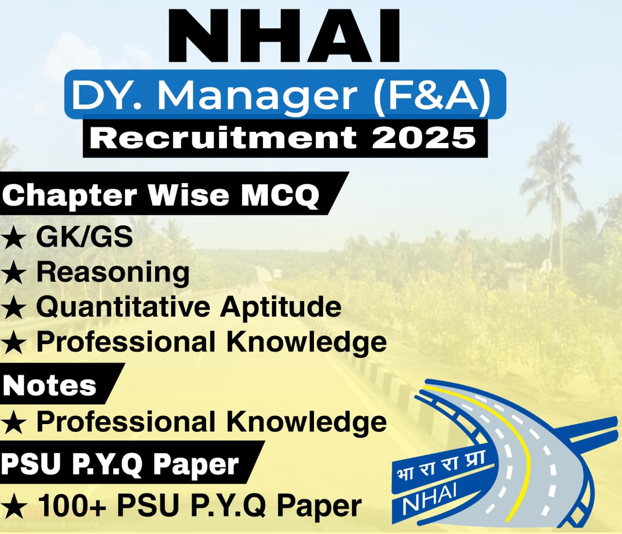 NHAI Dy. Manager (Finance & Accounts) Chapter Wise MCQ, Notes & PSU Previous Year Question Paper (e-book) 2025