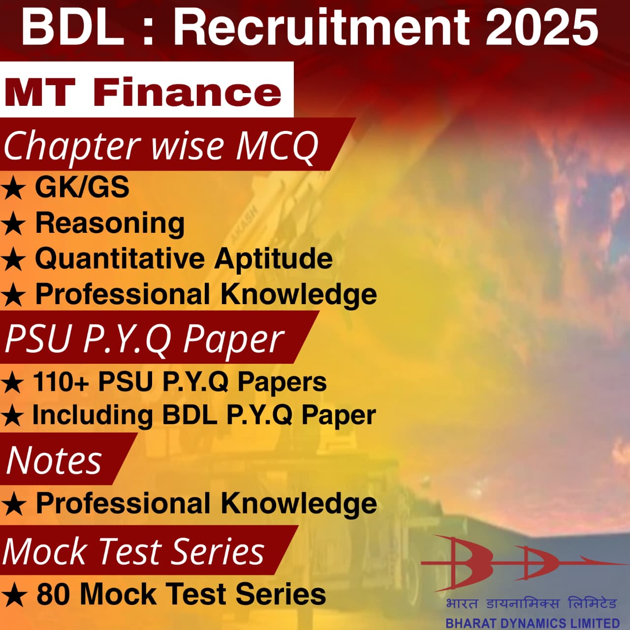 BDL MT Finance Chapter Wise MCQ, Notes, Mock Test & PSU Previous Year Question Paper (e-book) 2025